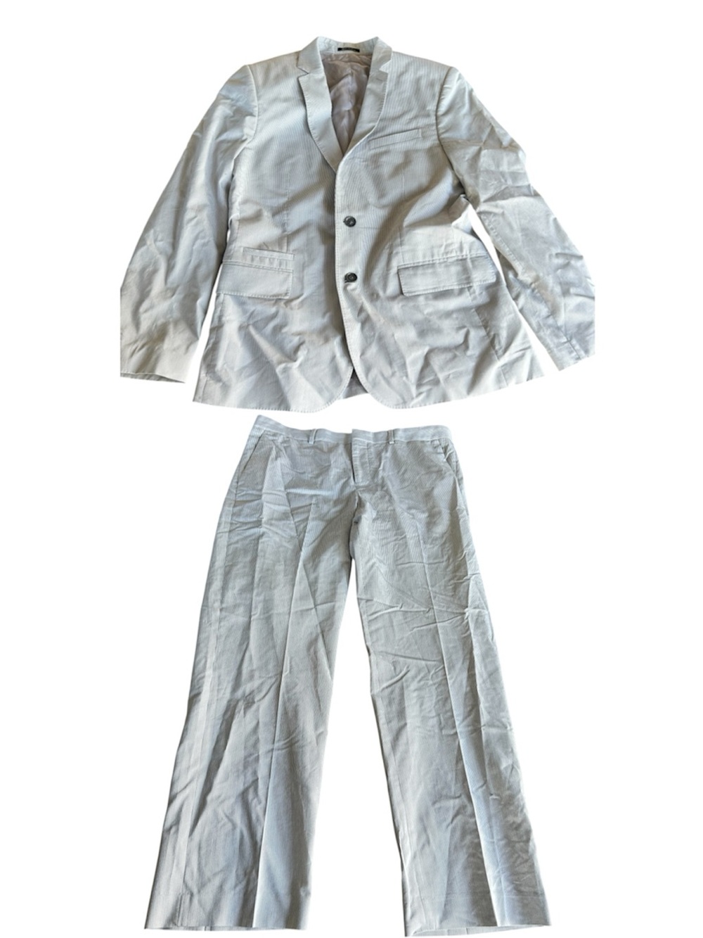Express light gray and white striped suit